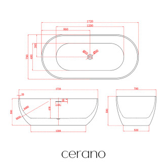 CERANO - Volně stojící akrylátová vana Menora - bílá lesklá - 172x79 cm
