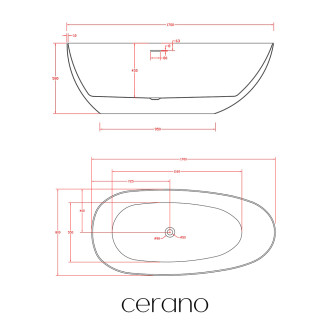 CERANO - Volně stojící akrylátová vana Unica - bílá lesklá - 170x80 cm