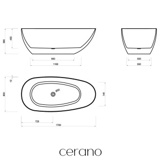 CERANO - Volně stojící akrylátová vana Unica - bílá matná - 170x80 cm