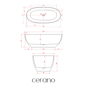 CERANO - Volně stojící vana z litého mramoru Antonia - černá matná - 170x75cm