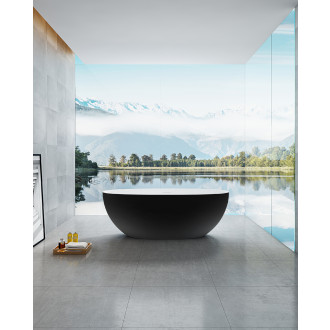 CERANO - Volně stojící vana z litého mramoru Antonia - černá matná/bílá matná - 170x75cm