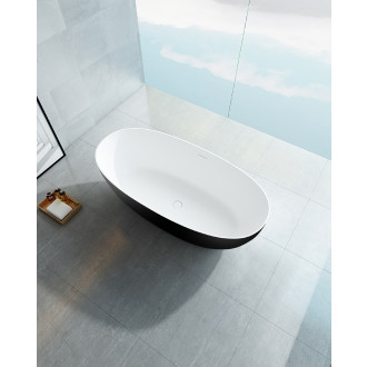 CERANO - Volně stojící vana z litého mramoru Antonia - černá matná/bílá matná - 170x75cm