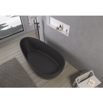 CERANO - Volně stojící vana z litého mramoru Aura - černá matná - 180x90 cm