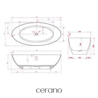CERANO - Volně stojící vana z litého mramoru Emilia - bílá matná - 160x75cm