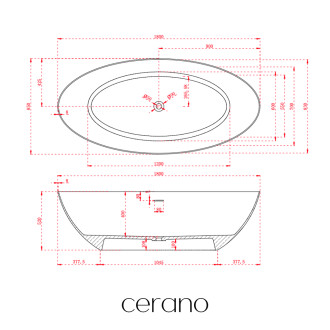 CERANO - Volně stojící vana z litého mramoru Emilia - bílá matná - 180x85cm