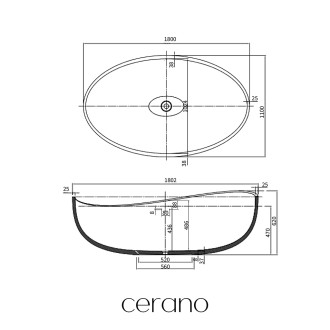 CERANO - Volně stojící vana z litého mramoru Valentina - černá matná - 180x110 cm