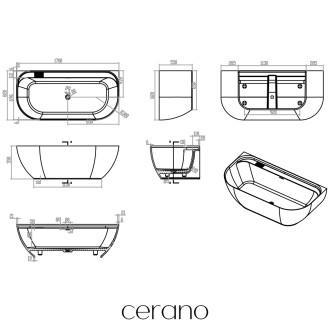 CERANO - Volně stojící vana z litého mramoru Valeria - bílá matná - 170x82 cm