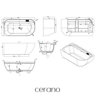 CERANO - Volně stojící vana z litého mramoru Valeria, levá - bílá matná - 150x80 cm