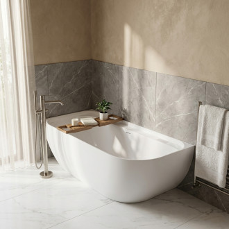CERANO - Volně stojící vana z litého mramoru Valeria, levá - bílá matná - 170x82 cm