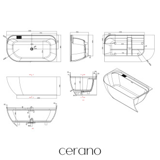 CERANO - Volně stojící vana z litého mramoru Valeria, pravá - bílá matná - 150x80 cm