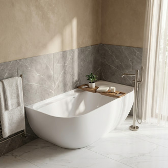 CERANO - Volně stojící vana z litého mramoru Valeria, pravá - bílá matná - 170x82 cm