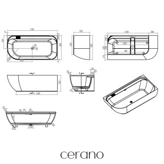 CERANO - Volně stojící vana z litého mramoru Valeria, pravá - bílá matná - 170x82 cm