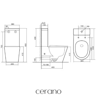 CERANO WC kombi Carlito, Rimless+UF sedátko/zadní odpad bílá lesklá 36,5x61cm CER-417383
