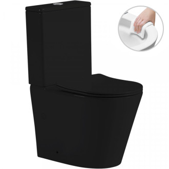 CERANO - WC kombi Carlito, Rimless + Slim/UF sedátko - spodní/zadní odpad - černá matná - 61x36,5 cm