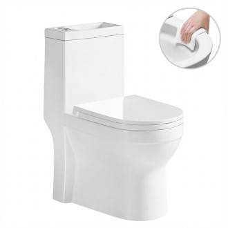 CERANO - WC kombi s umývátkem Cesso, Rimless - bezokrajové splachování  + UF sedátko - spodní/zadní odpad - bílá lesklá - 61,8x38 cm