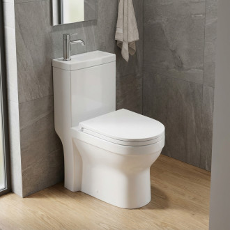 CERANO - WC kombi s umývátkem Cesso, Rimless - bezokrajové splachování  + UF sedátko - spodní/zadní odpad - bílá lesklá - 61,8x38 cm