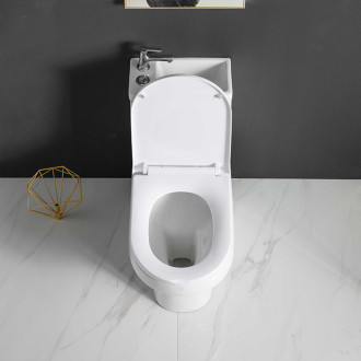 CERANO - WC kombi s umývátkem Cesso, Rimless - bezokrajové splachování  + UF sedátko - spodní/zadní odpad - bílá lesklá - 61,8x38 cm