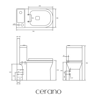 CERANO - WC kombi s umývátkem Cesso, Rimless - bezokrajové splachování  + UF sedátko - spodní/zadní odpad - bílá lesklá - 61,8x38 cm