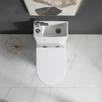 CERANO - WC kombi s umývátkem Cesso, Rimless - bezokrajové splachování  + UF sedátko - spodní/zadní odpad - bílá lesklá - 61,8x38 cm