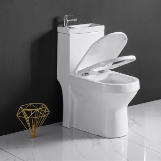 CERANO - WC kombi s umývátkem Cesso, Rimless - bezokrajové splachování  + UF sedátko - spodní/zadní odpad - bílá lesklá - 61,8x38 cm