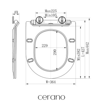 CERANO - WC sedátko se zpomalovacím mechanismem Sedile - slim - černá lesklá - 36,4x4,9x42,7 cm