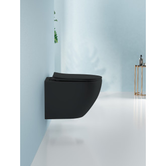 CERANO - WC závěsné Cesso, Vortex + Slim/UF sedátko - černá matná - 49x36 cm