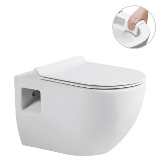 CERANO - WC závěsné Dure, Rimless - bezokrajové splachování + Slim/SoftClose sedátko - bílá lesklá - 51x35 cm