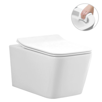 CERANO - WC závěsné Forte, Rimless + Slim/UF sedátko - bílá lesklá - 51x36 cm