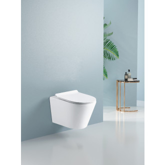 CERANO Závěsná WC mísa Norbi, Rimless + UF sedátko bílá lesklá 36,5x48,5 cm CER-417380