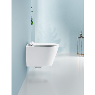 CERANO Závěsná WC mísa Norbi, Rimless + UF sedátko bílá lesklá 36,5x48,5 cm CER-417380
