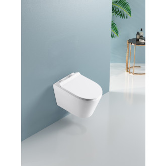 CERANO Závěsná WC mísa Norbi, Rimless + UF sedátko bílá lesklá 36,5x48,5 cm CER-417380