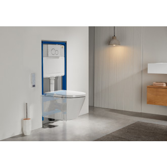 CERANO - WC závěsné s integrovaným elektronickým bidetem Cronus Premium, Vortex Rimless 180° + UF sedátko - bílá lesklá - 59,3x38,4 cm