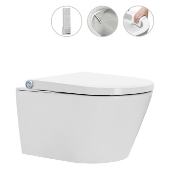 CERANO - WC závěsné s integrovaným elektronickým bidetem Cronus Pro, Vortex Rimless 180° + UF sedátko - bílá lesklá - 59,3x38,4 cm