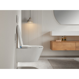 CERANO - WC závěsné s integrovaným elektronickým bidetem Cronus Pro, Vortex Rimless 180° + UF sedátko - bílá lesklá - 59,3x38,4 cm