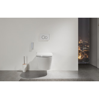 CERANO - WC závěsné s integrovaným elektronickým bidetem Cronus Pro, Vortex Rimless 180° + UF sedátko - bílá lesklá - 59,3x38,4 cm