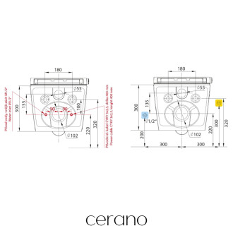 CERANO - WC závěsné s integrovaným elektronickým bidetem Cronus Standard, Vortex Rimless 180° + UF sedátko - bílá lesklá - 59,3x38,4 cm