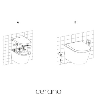 CERANO - WC závěsné s integrovaným elektronickým bidetem Cronus Standard, Vortex Rimless 180° + UF sedátko - bílá lesklá - 59,3x38,4 cm