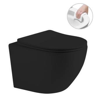 CERANO - WC závěsné Verde, Rimless + Slim/UF sedátko - černá matná - 49x36 cm