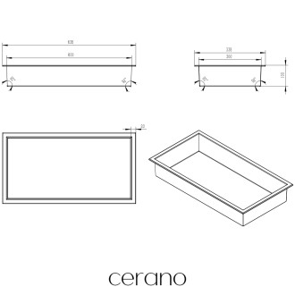 CERANO - Zápustná polička/nika s okrajem do obkladu - černá matná - 60x30x10 cm