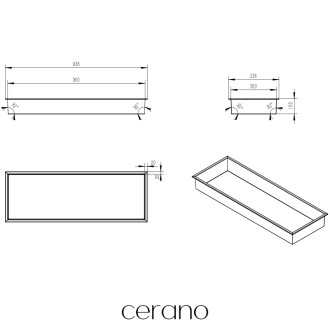 CERANO - Zápustná polička/nika s okrajem do obkladu - nerezová  - 90x30x10 cm