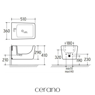 CERANO - Bidet závěsný Forte - černá matná - 36x51 cm