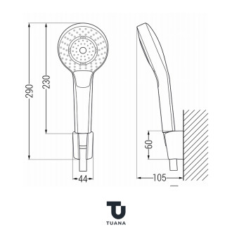 TUANA - Ruční sprcha- 3 funkce - kulatá - chrom