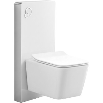 CERANO - Kompletní WC set Modul/Forte - bílá lesklá - integrované WC tlačítko - pneumatický modul - 51x36 cm