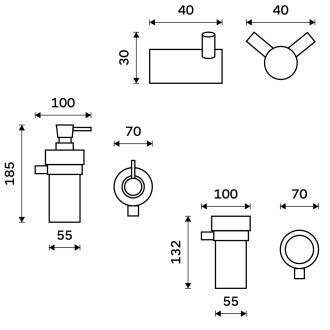 Sada koupelnových doplňků, nádobky skleněné