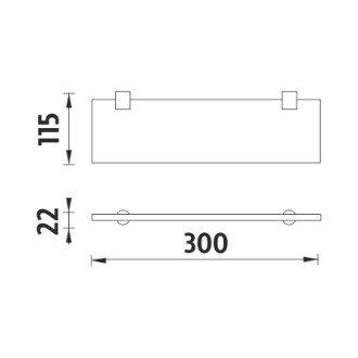 Černá police bez ohrádky, 30 cm