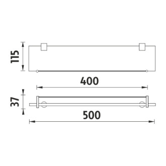 Černá police s ohrádkou, 50 cm