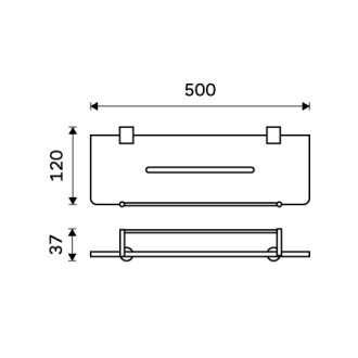 Černá police IXI s ohrádkou, 50 cm