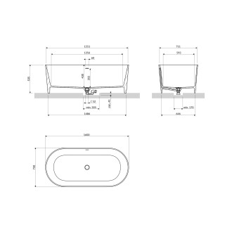 OVO M+ wanna wolnostojąca z przelewem 160 x 75 cm, olive mat