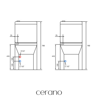 CERANO - WC set kombi s umývátkem Hygisink, Rimless + UF sedátko - spodní/zadní odpad - bílá lesklá + baterie Bina nízká - chrom -  71,5x36 cm