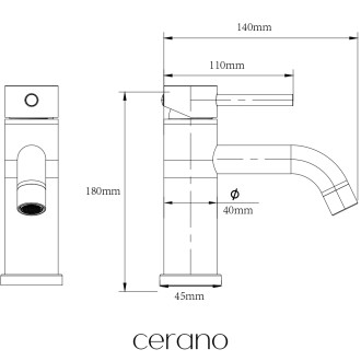 CERANO - WC set kombi s umývátkem Hygisink, Rimless + UF sedátko - spodní/zadní odpad - bílá lesklá + baterie Bina nízká - chrom -  71,5x36 cm